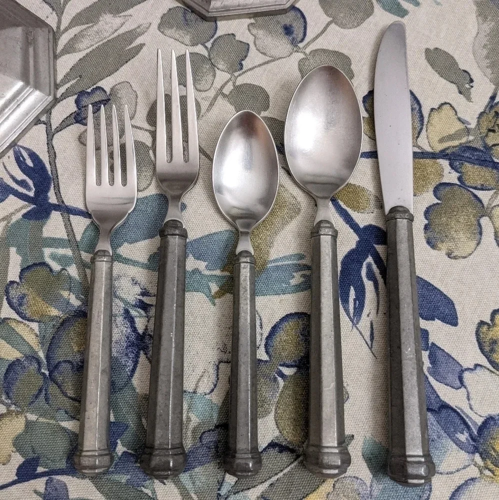 Vintage Gorham Octette Pewter 5 pc place flatware setting 70s 80s